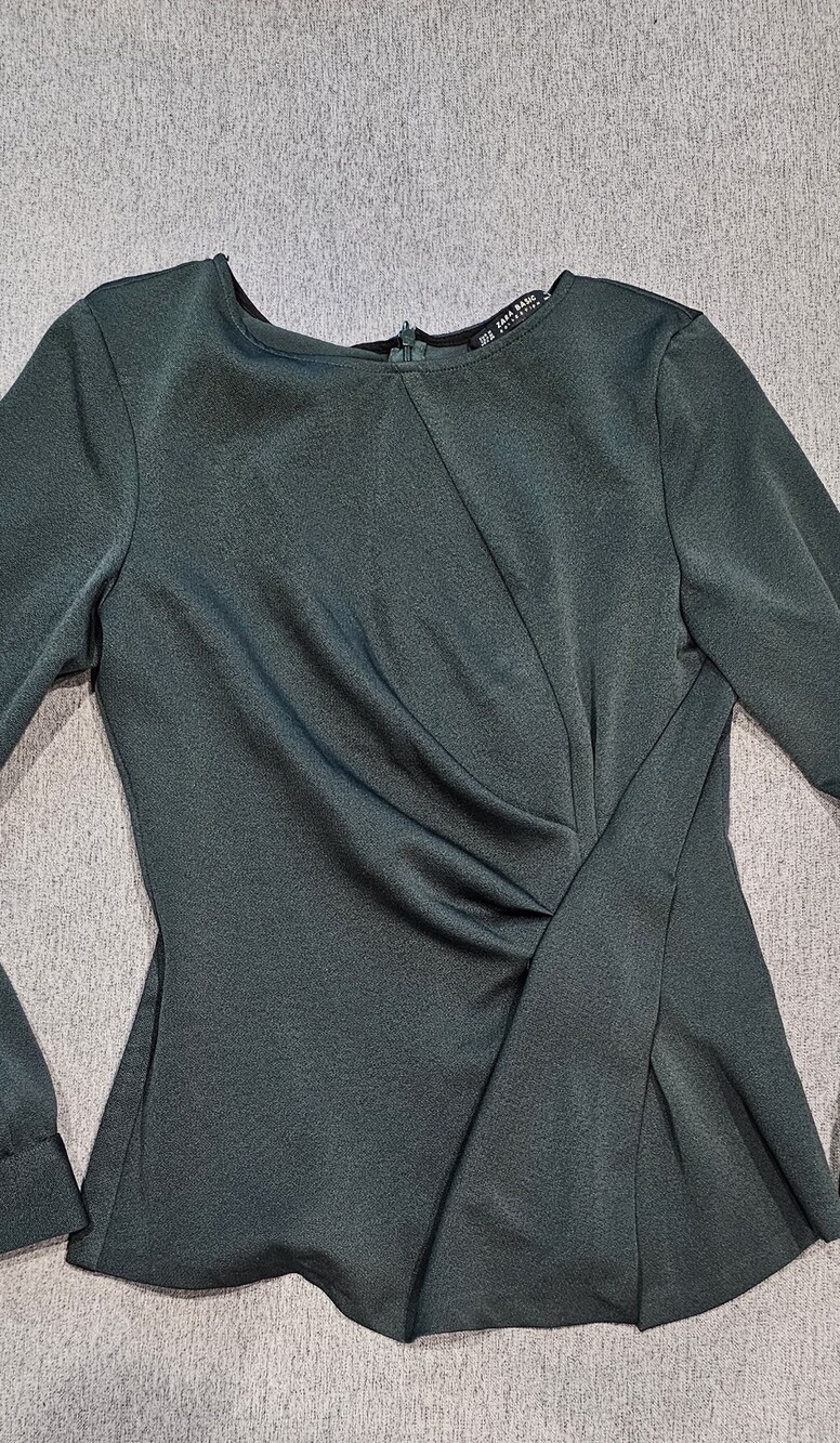 Zara green blouse size medium With Ruched Front And Slit At Front Side